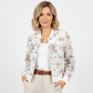 Romantic Nanette Lepore Designer Off-White Lace Floral Snap Front Jacket Sz S